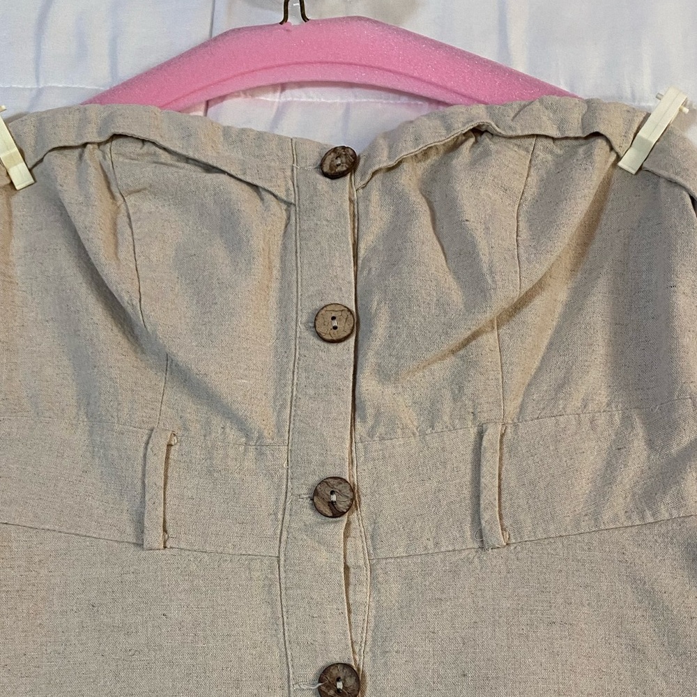 Charlotte Russe Linen, Strapless Mini Dress with wood-like buttons. Size Medium - Picture 2 of 8